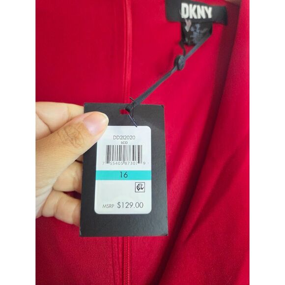 NWT DKNY Red V-Neck Faux Wrap Long Sleeve Semi Formal/Cocktail Dress size 16 - Picture 5 of 9